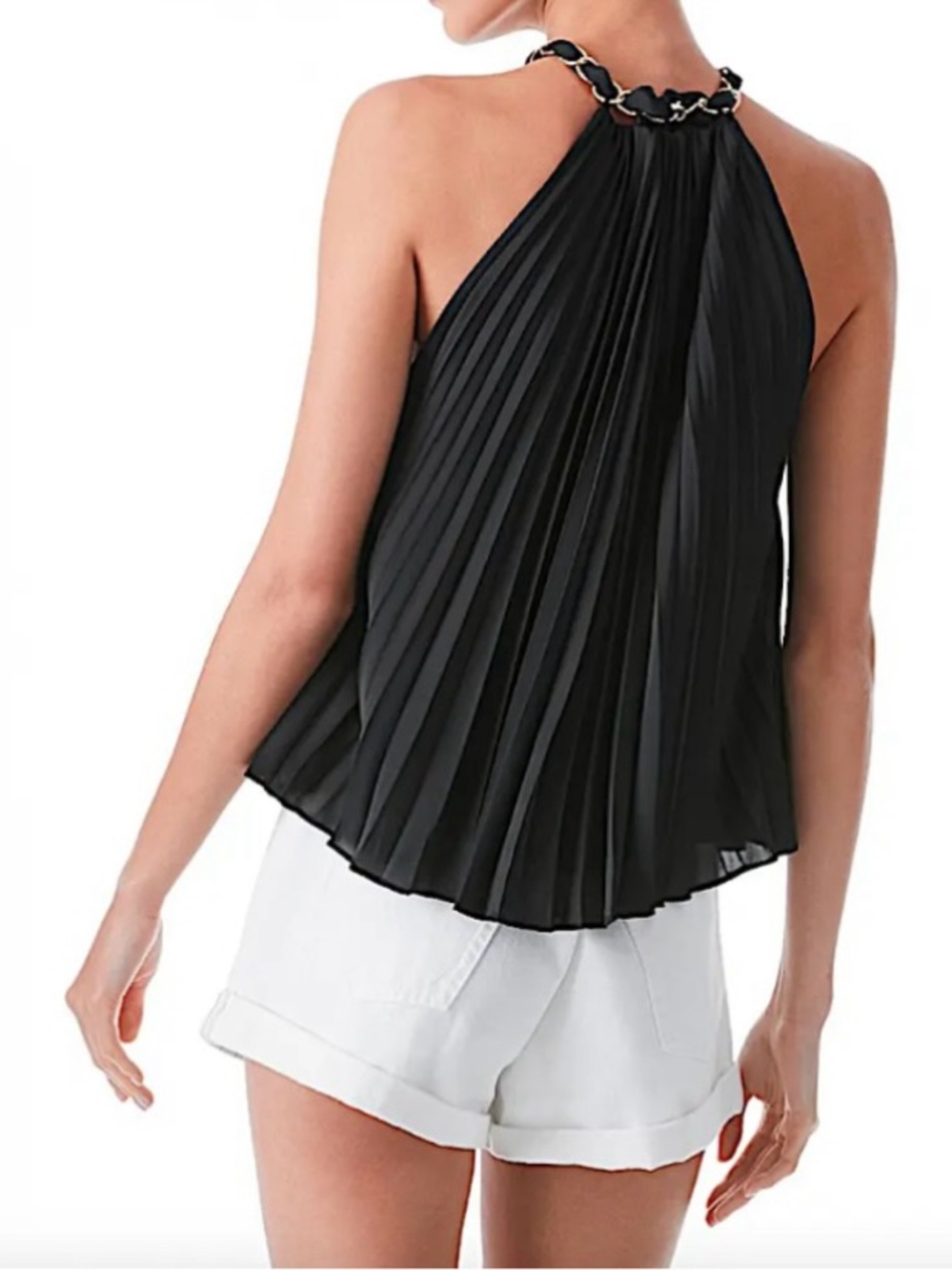Alice + Olivia Black Pleated Halter Top with Chain-Link Neck Size M NWT - Picture 5 of 12